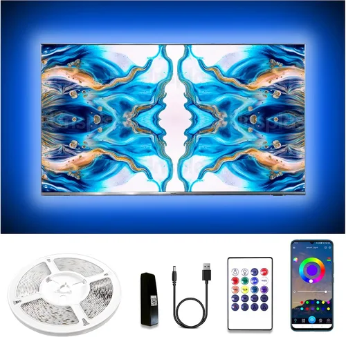 Dalattin - Retroiluminación LED, de 16.4 pies, luces LED RGB USB para TVs de 65-80 pulgadas, sincronización de música Bluetooth con control remoto,