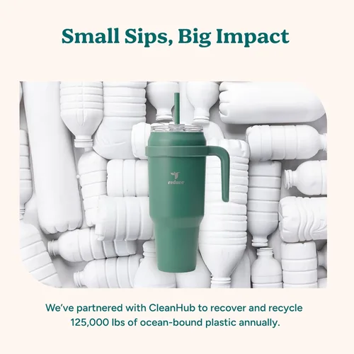 Miniatura 8 de Reduce Vaso de acero inoxidable de 50 onzas con asa, doble pared aislada al vacío, taza de viaje, tapa a prueba de sudor y popote reutilizable