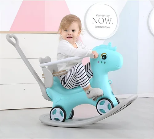 Miniatura 2 de Caballo mecedor 4 en 1 para niños pequeños de 1.5 a 3 años, juguetes de paseo en bicicleta de equilibrio con asa de empuje, respaldo de juguete Azul