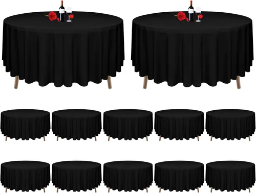 Miniatura 9 de 12 manteles redondos negros de poliéster de 120 pulgadas, resistentes a las arrugas, lavables, para bodas, fiestas, restaurantes, bufés