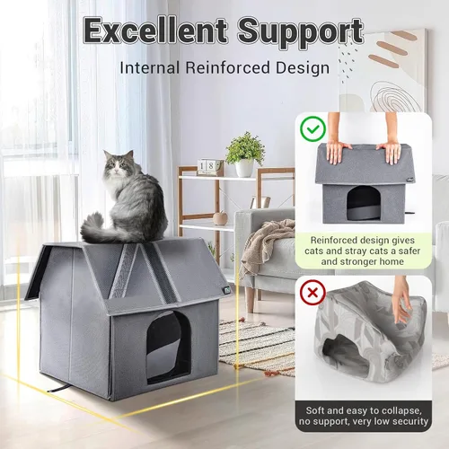 Miniatura 5 de MIU Color Casa para Gatos al Aire Libre, Casas Grandes Resistentes a la Intemperie para Gatos al Aire Libre, Refugio Aislado para Gatos Ferales