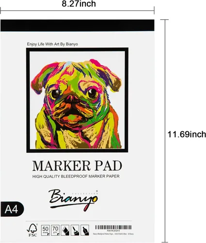 Miniatura 6 de Bianyo Bloc de papel marcador a prueba de sangrado, A4 (8.27 x 11.69 pulgadas), 50 hojas/bloc, paquete de 2 blocs, 18 libras/70 GSM, encuadernado