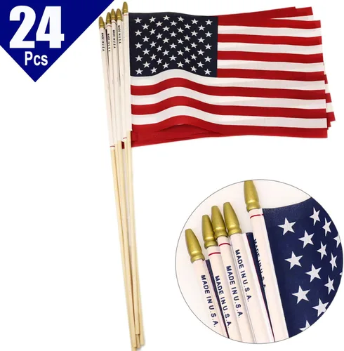 Miniatura 6 de GIFTEXPRESS 24 banderas de 12 x 18 pulgadas fabricadas en Estados Unidos impresas con punta de lanza, 4 de julio y Día de los Caídos de Estados