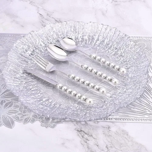 Miniatura 2 de Cubertería de lujo de acero inoxidable perla de 4 piezas, cuchillo, 1 tenedor, 1 cuchara, 1 cuchara de postre, 1 juego de cubiertos, regalo