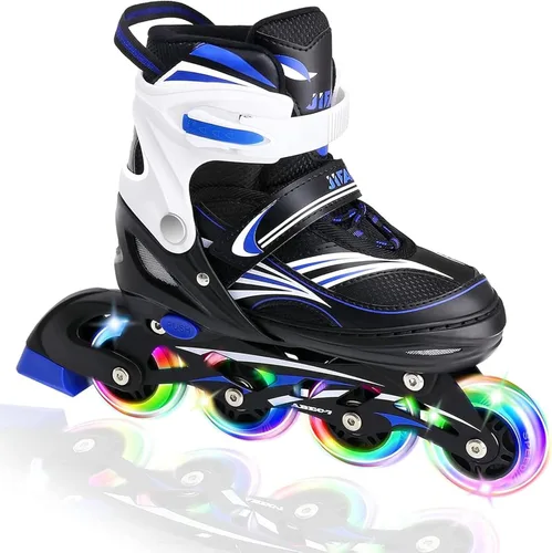 Patines en línea ajustables de 4 tallas para niños, patines en línea para niños con rueda iluminada, patines en línea iluminados para exterior para