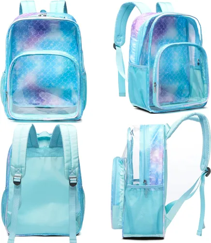 Miniatura 4 de BLUEFAIRY Mochila transparente para estadio escolar, grande, de PVC, transparente, bolsa de libros, mochila transparente, Azul bebé, Mochilas Daypack