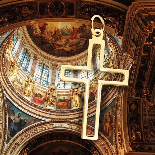 Miniatura 4 de Lucchetta - Colgante de cruz cristiana con marco de oro amarillo de 14 quilates, regalo religioso italiano de 14 quilates para collares
