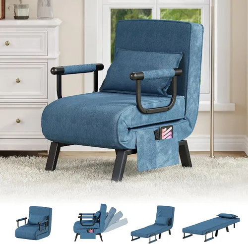 TYBOATLE Silla Cama Convertible para Adultos, Silla Cama Plegable 5 en 1 con Respaldo Ajustable de 5 Posiciones y Almohada, Cómodo Sofá Cama Futón