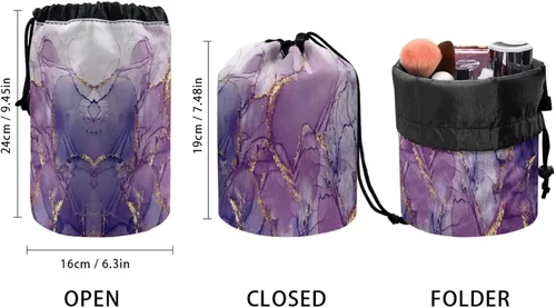 Miniatura 4 de COEQINE Bolsas de maquillaje con cordón, bolsas de gran capacidad para mujeres, bolsas de aseo femeninas para viajes y trabajo, Púrpura