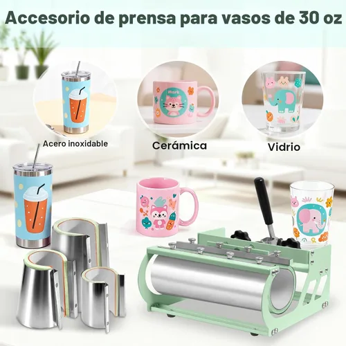 Miniatura 5 de Slendor Máquina de prensa de calor 8 en 1 de 15 x 15 pulgadas, máquina de prensado digital de camisetas de 360 grados, multifunción por Verde