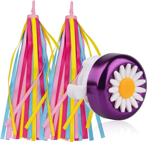 Miniatura 9 de U-LIAN Serpentinas y campanas de bicicleta para niñas, 1 paquete de campanas de bicicleta de flores con 2 paquetes de serpentinas para manillar