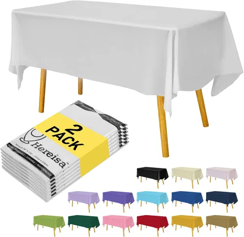 Miniatura 94 de Paquete de 3 manteles de plástico desechables de 54 x 108 pulgadas, manteles de color blanco hueso, manteles de fiesta nupcial para fiestas