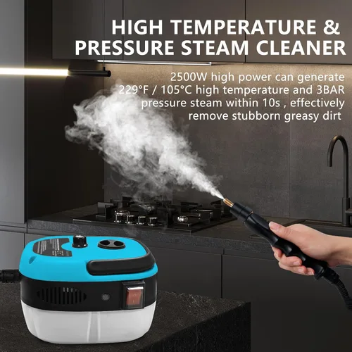 Miniatura 4 de Limpiador a vapor de mano, limpiador de vapor presurizado de 2500 W con 3 cabezales de cepillo, limpiador de vapor portátil para el hogar, Azul