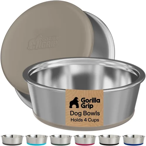Miniatura 24 de GORILLA GRIP Tazones para perros, acero inoxidable 304 de grado alimenticio, capacidad para 2 tazas cada uno (16 onzas líquidas) para alimentos
