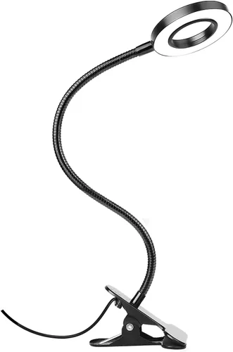 Woputne Lámpara de escritorio con clip para lectura en casa, oficina, 10 brillo regulable, 3 modos, luz de abrazadera para cabecera de cama Negro