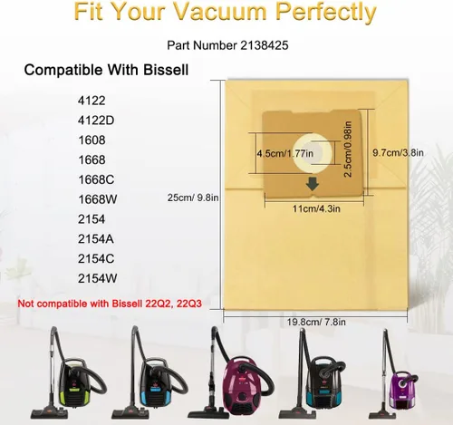 Miniatura 2 de Paquete de 10 bolsas de vacío para aspiradora Bissell 4122, 2154A, 2154W, 2154, 4122D, 1668, 1668C, 1668W, 1608, 2154C Zing, pieza # 2138425