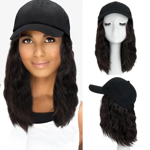 Miniatura 10 de S-noilite Peluca de gorra de béisbol con extensiones de cabello, 8 pulgadas, corta, rizada, ondulada, estilo Bob, peinado, ajustable, con cabello