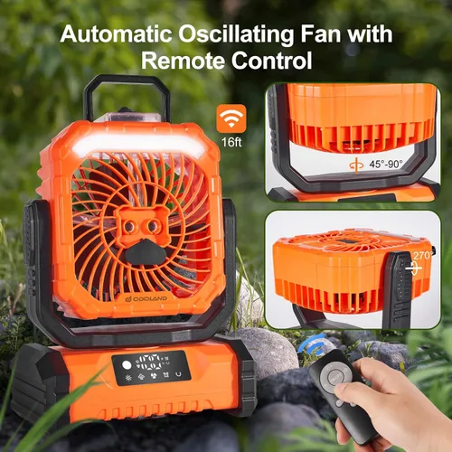 Miniatura 5 de Odoland Ventilador de nebulización portátil con luz, batería recargable de 30000 mAh, ventilador de campamento con 2 pulverizadores, ventilador