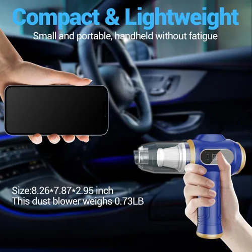 Miniatura 3 de Aspiradora de coche portátil inalámbrica de 17000 Pa Mini aspiradoras de mano inalámbricas con pantalla LCD y boquillas múltiples, alta potencia Azul