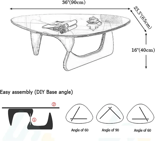 Miniatura 2 de HM&DX Mesa auxiliar triangular de vidrio grueso, mesa moderna de mediados de siglo, mesa auxiliar de vidrio, base de madera maciza, mesas de centro