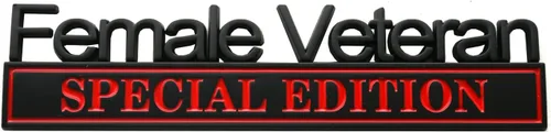 Miniatura 3 de 2 emblemas de automóvil de edición especial para veterana femenina, 3D, para exteriores, camiones, calcomanías para guardabarros (negro/rojo)
