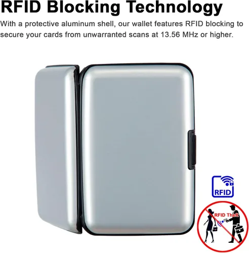 Miniatura 10 de Soporte para tarjetas de crédito, cartera metálica con bloqueo RFID para tarjetas de identificación para mujeres y hombres, funda rígida de aluminio