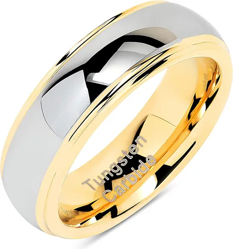100S JEWELRY Anillos de tungsteno personalizados grabados de 0.39 pulgadas para hombres y mujeres, anillo de boda de dos tonos dorados y plateados,