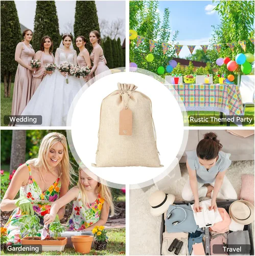 Miniatura 6 de Bolsas de arpillera a granel con cordón, 20 bolsas de recuerdo de 10 x 14 pulgadas para envolver regalos, ropa, pan, para graduación, junio, día