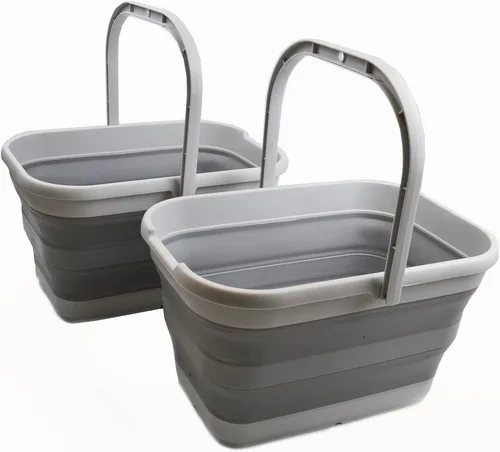 SAMMART Cubo de agua plegable rectangular de 12 litros (3.1 galones) para campamento, pesca (gris (juego de 2))