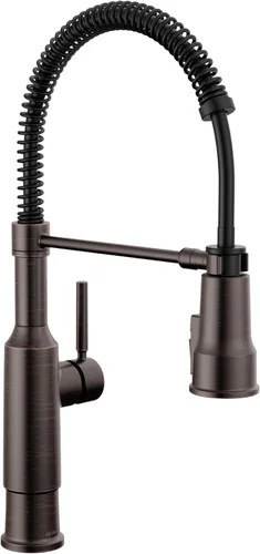 Grifo de Cocina Comercial Estilo Profesional Delta Theodora Pro con Rociador Desplegable, Grifo de Fregadero de Cocina de Bronce Aceitado de Un Solo
