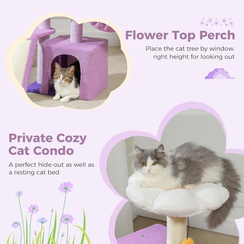 Miniatura 8 de PETEPELA Árbol de flores para gatos de interior, torre pequeña para gatos de 31.5 pulgadas, condominio con rampa rascador de sisal + poste rascador