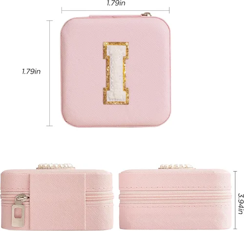 Miniatura 7 de HBselect Joyero de viaje, organizador de joyas, cajas de joyería pequeñas con iniciales para mujer, joyero de viaje, soporte para anillos, soporte