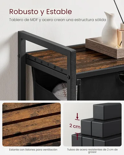 Miniatura 5 de VASAGLE Cesta de lavandería, cesta de ropa, clasificador de ropa con bolsa extraíble y removible, estante, estructura metálica, 17.2 galones (65 L)