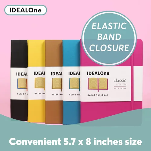 Miniatura 4 de IDEALOne Cuaderno de cuero de tapa dura forrado, A5 (5.7 x 8 pulgadas), cuadernos de diario con rayas universitarias, 160 páginas, papel grueso