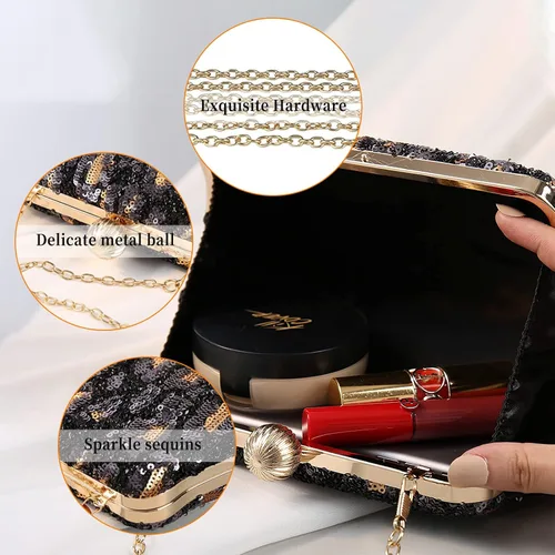 Miniatura 4 de Bolso de noche de lentejuelas brillantes para mujer, bolso de hombro con estampado de leopardo, bolso de fiesta de graduación