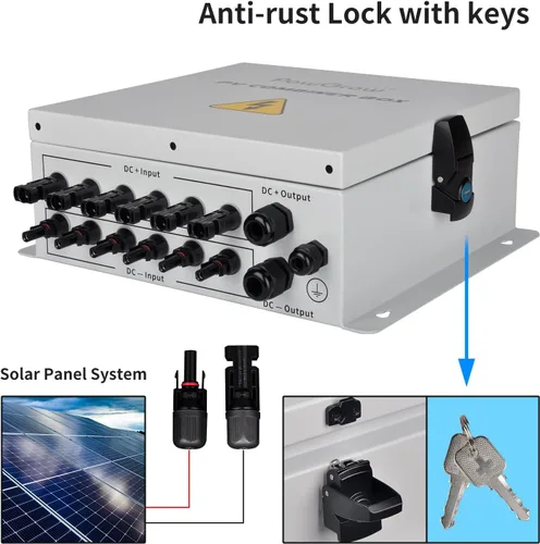 Miniatura 5 de Caja combinadora PV PowGrow, caja combinadora solar de 6 cuerdas con fusible de corriente nominal de 15 A, dispositivo de protección contra