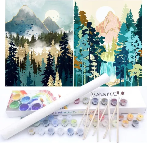 Miniatura 62 de BAISITE Kit de pintura por números para adultos principiantes, 12 pulgadas de ancho x 16 pulgadas de largo, paquete de 2 lienzos para kits