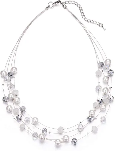 Miniatura 2 de Juego de collar con cuentas de perlas blancas y plata