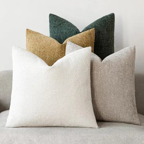 Miniatura 10 de 18x18 Fundas de almohada de chenilla, paquete de 4, serie neutra beige/marrón