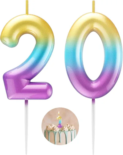 Miniatura 174 de Velas número 2 arcoíris con número 3D de feliz cumpleaños para decoración de fiesta de pastel de cumpleaños, suministros de celebración
