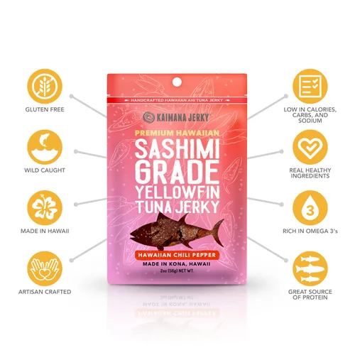 Miniatura 3 de Kaimana Ahi Atún Jerky, chile hawaiano, 2 onzas, capturado en la naturaleza, alto en Omega 3, totalmente natural, fabricado en los Estados Unidos