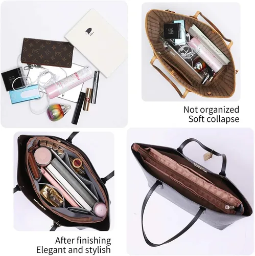 Miniatura 37 de iN Organizador de bolso con cremallera de tela de nailon para mujer, Beige