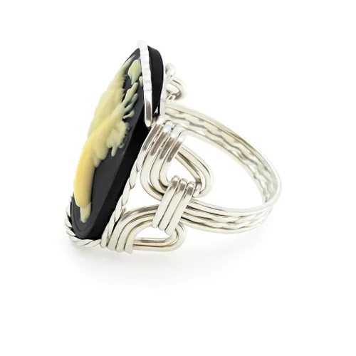 Miniatura 3 de Butterfly Large Cameo Sterling Silver Ring Black Jewelry (11.5)