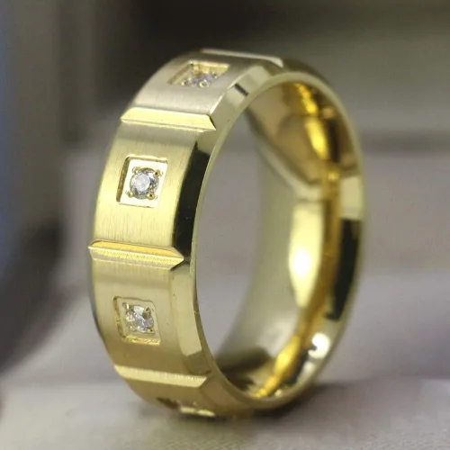 Miniatura 6 de WRS WEDDING RING SET Two Rings - Anillos para parejas para mujer, de oro amarillo de 10 quilates, con circonita cúbica blanca, conjuntos
