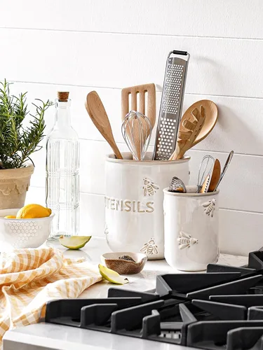 Miniatura 2 de LE TAUCI Juego de 2 soportes para utensilios de cocina de 6.9 + 5.3 pulgadas, organizador grande de utensilios de cocina de cerámica para espátula