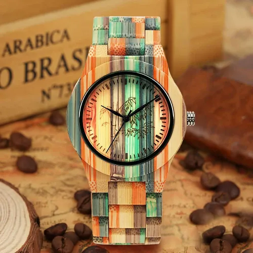 Miniatura 5 de Tiong Brand Wooden Watches Mens with Handmade Colorful Bamboo Wood Watch Analog Date Quartz Wooden Watch for Men