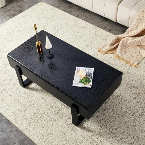Miniatura 9 de Mesa de Centro Rectangular de 47.24", Mesa de Centro de Madera con Tablero de 7.8" de Grosor, Patas de Metal, Esquinas Redondeadas para Sala