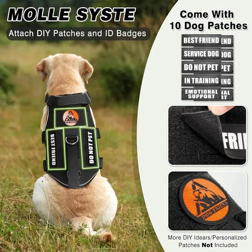 Miniatura 3 de Juego de chaleco y correa táctico para perro de servicio, arnés resistente con hebillas de metal para perros de tamaño mediano, chaleco ajustable