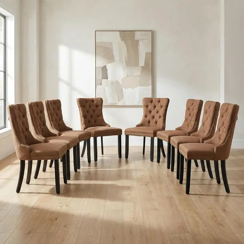 Miniatura 104 de OVENTA Juego de 4 sillas de comedor modernas tapizadas copetudas, terciopelo negro y gris y cuero con patas de madera maciza, sillas de cocina