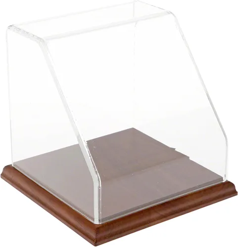 Plymor Vitrina frontal inclinada de acrílico transparente con base de madera dura, 6 "x 6" x 6"